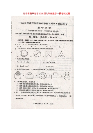 九年级数学一模考试试卷(扫描版，无答案)试卷