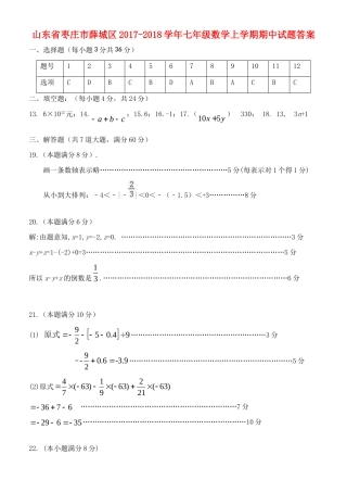 山东省枣庄市薛城区七年级数学上学期期中试卷答案 新人教版 山东省枣庄市薛城区七年级数学上学期期中试卷(pdf) 新人教版