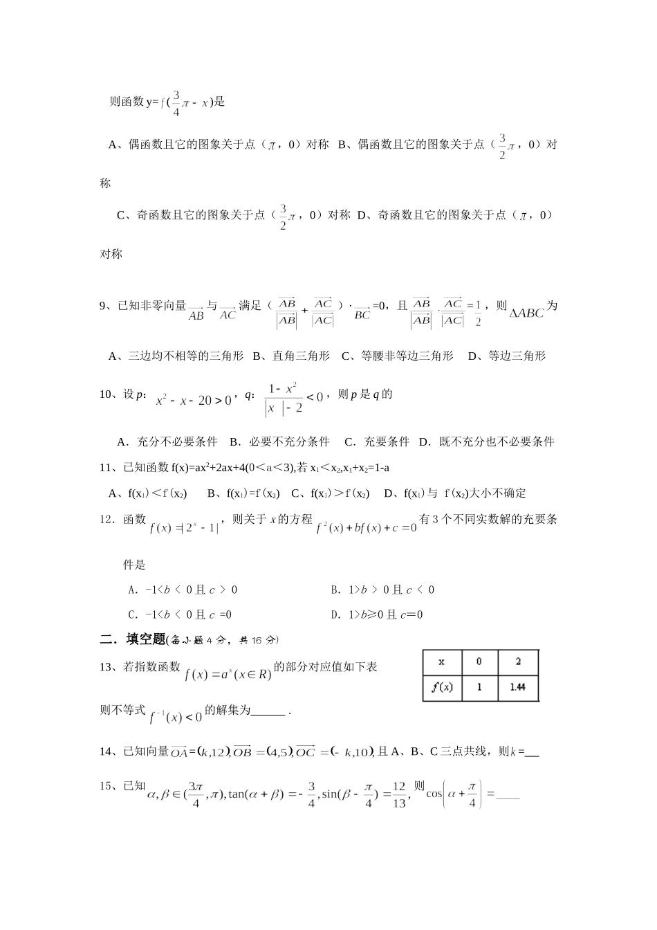 安徽省阜阳十中高三数学文科第三次月考试卷 人教版试卷_第2页