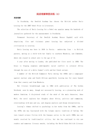 四川省南充市高考英语二轮复习 阅读理解寒假训练(4)试卷