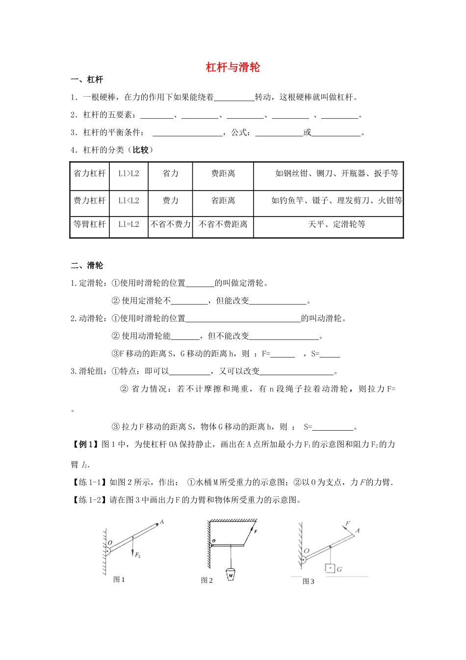 中考物理专题复习 杠杆与滑轮试卷试卷_第1页
