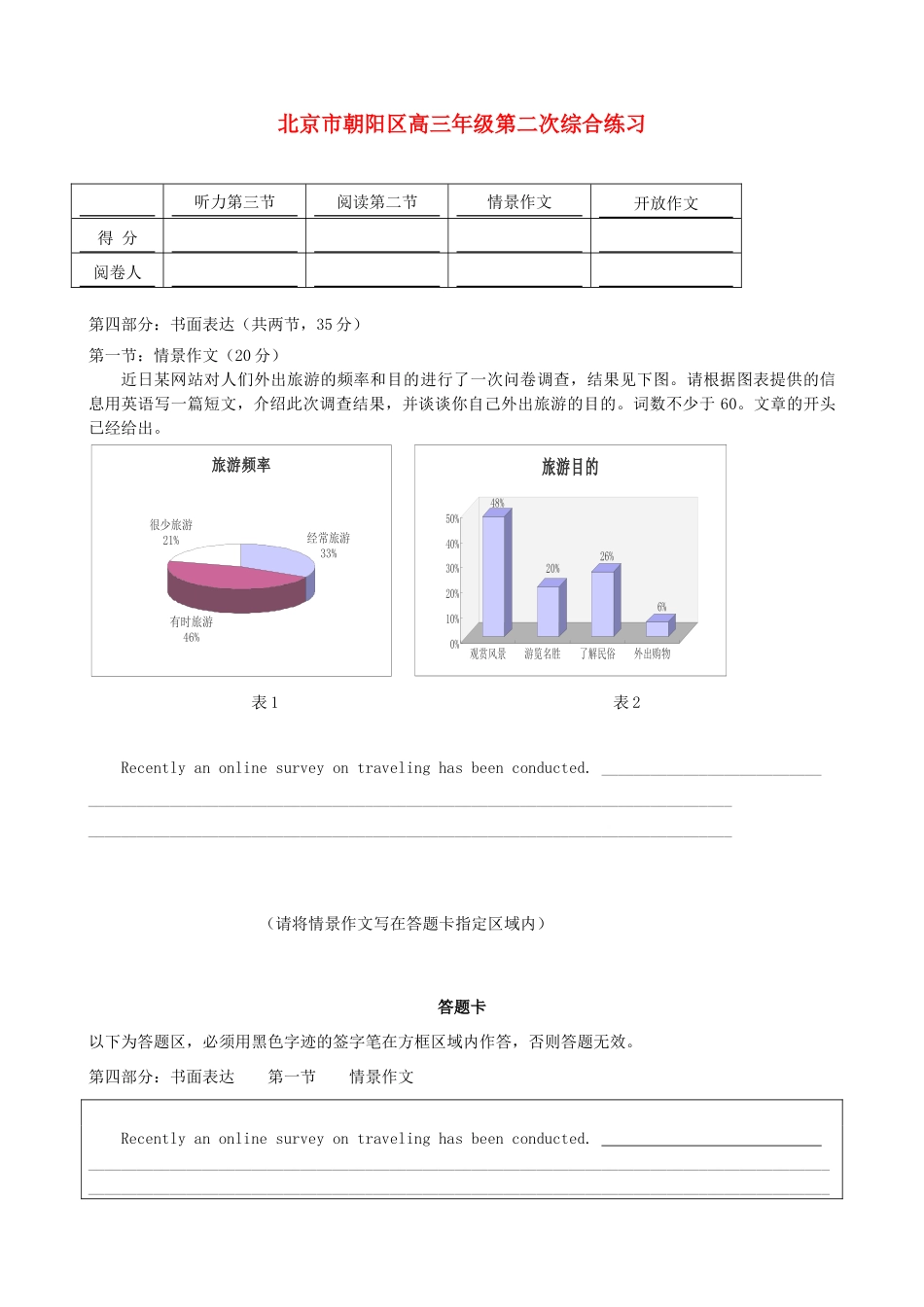 北京高考英语二模各区作文集锦(朝阳区)试卷_第1页