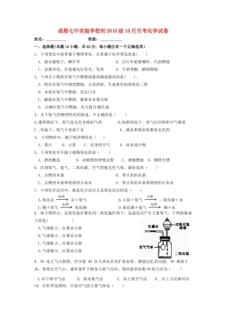 四川省成都七中实验学校届九年级化学上学期10月月考试卷 新人教版试卷