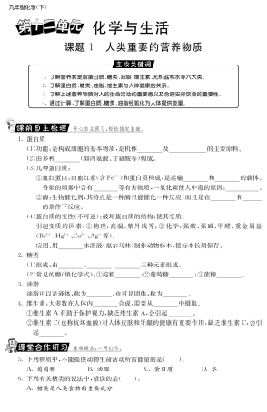 九年级化学下册 121 人类重要的营养物质测试卷(pdf) 新人教版试卷