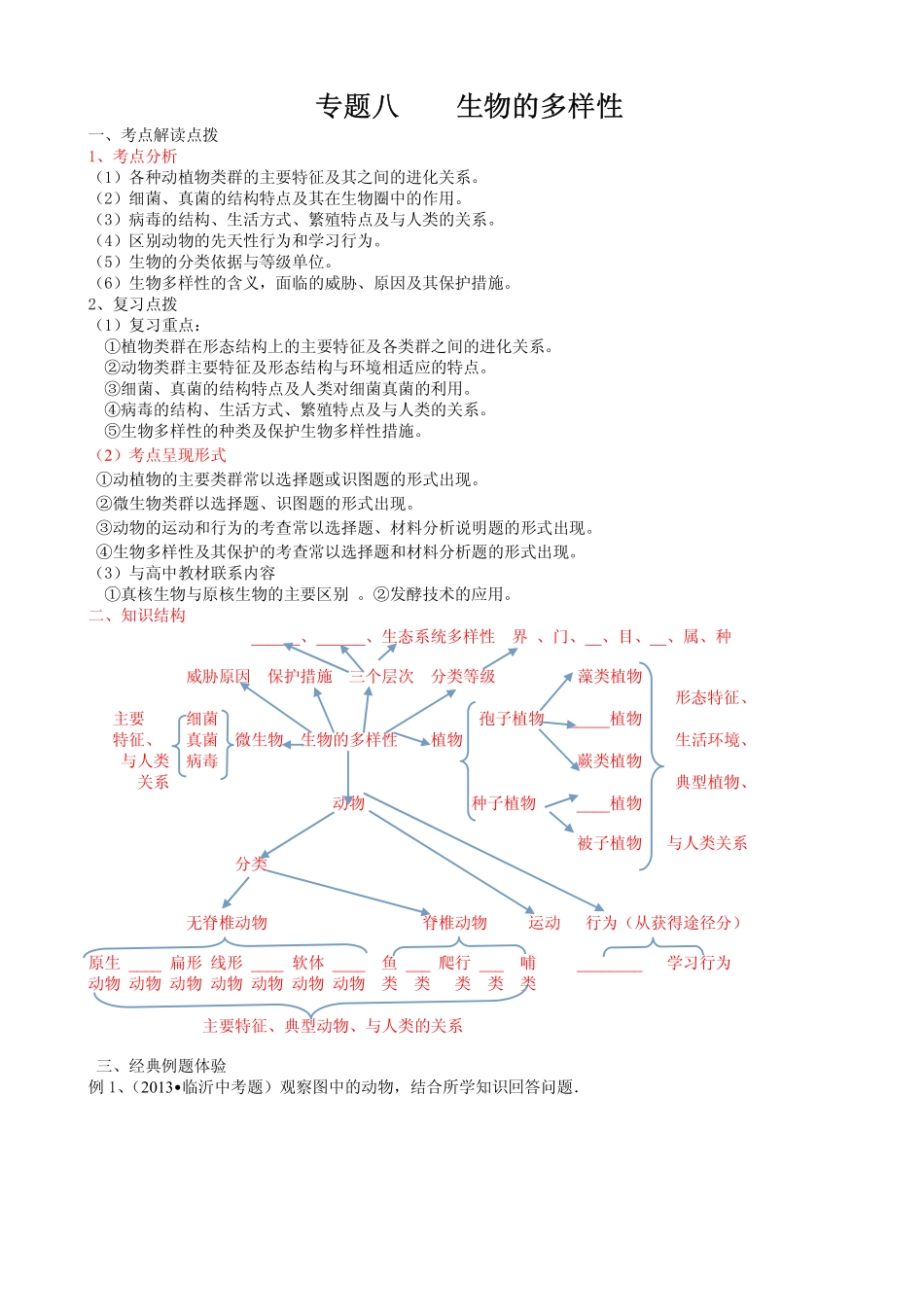 中考生物二轮专题复习 专题8 生物的多样性(pdf版)试卷_第1页