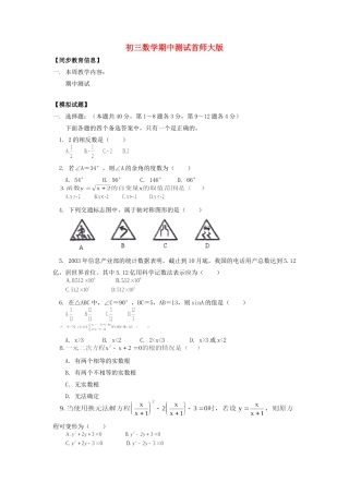 九年级数学期中测试首师大版知识精讲试卷