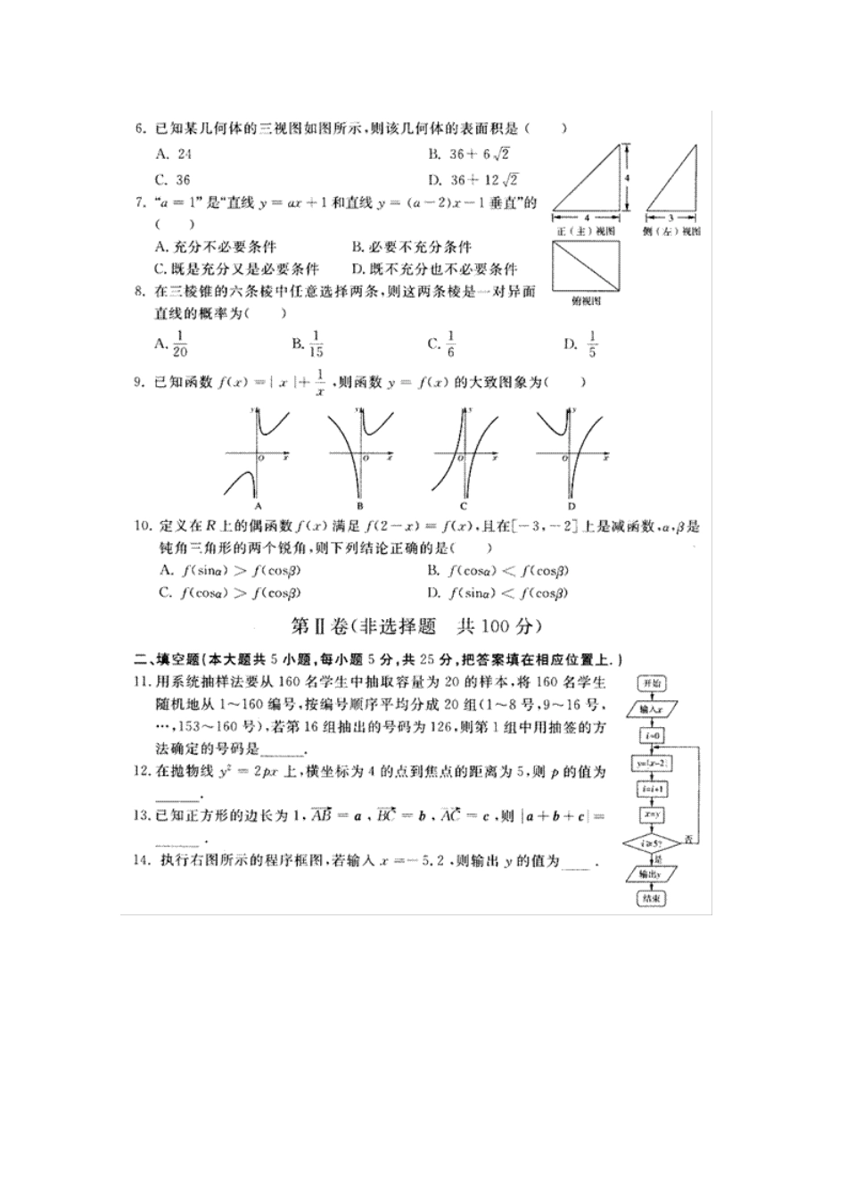 安徽省名校高三数学模拟考试(一)试卷 文(图片版)试卷_第2页