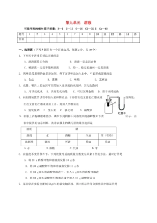 九年级化学下册 第九单元 溶液测试卷(新版)新人教版试卷