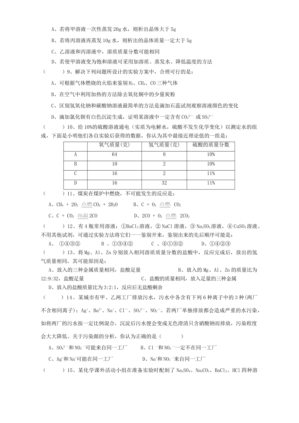 初中化学中考模拟试卷二 试题_第2页