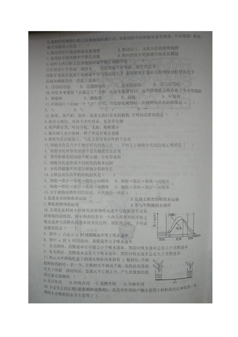 山东省无棣县七年级生物上学期期中试卷 济南版 山东省无棣县七年级生物上学期期中试卷 济南版_第2页