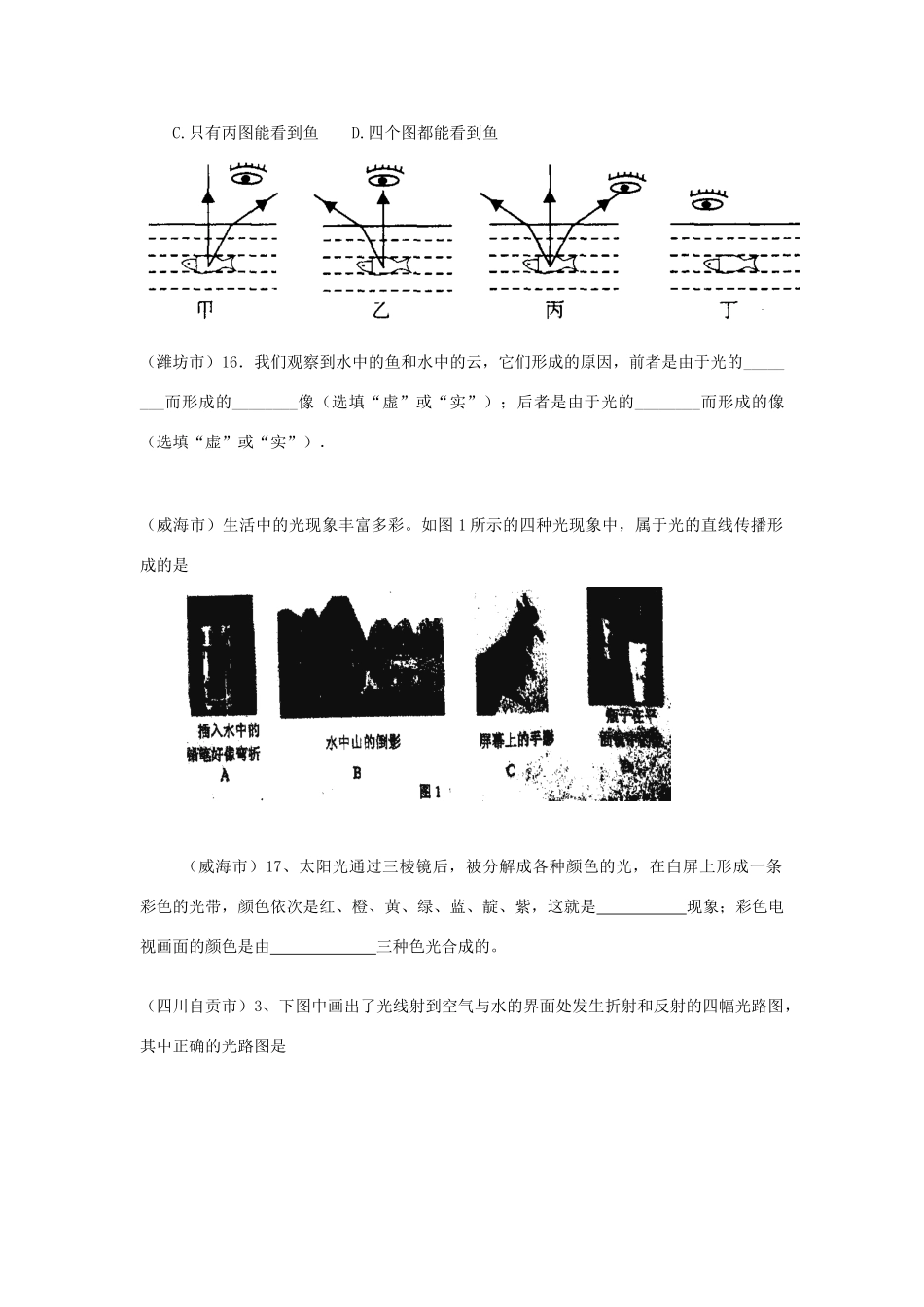 中考物理光现象分类汇编试卷_第3页