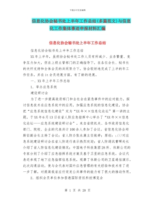 信息化协会秘书处上半年工作总结与信息化工作集体事迹申报材料汇编