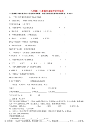 九年级化学上学期暑假作业验收考试试卷 新人教版试卷