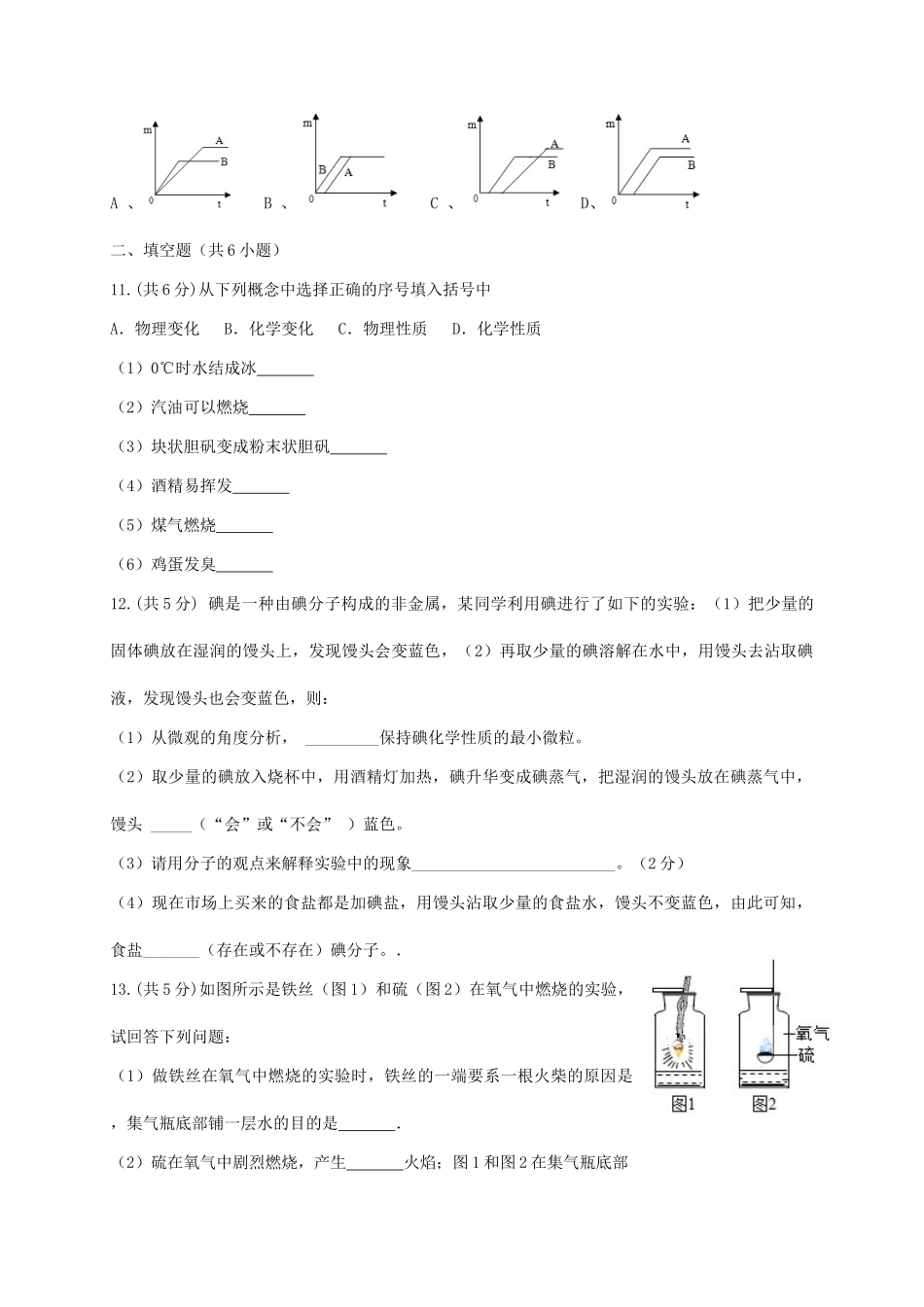 安徽省阜阳市颍上县九年级化学上学期第一次月考试卷 新人教版试卷_第3页