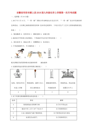 安徽省阜阳市颍上县九年级化学上学期第一次月考试卷 新人教版试卷