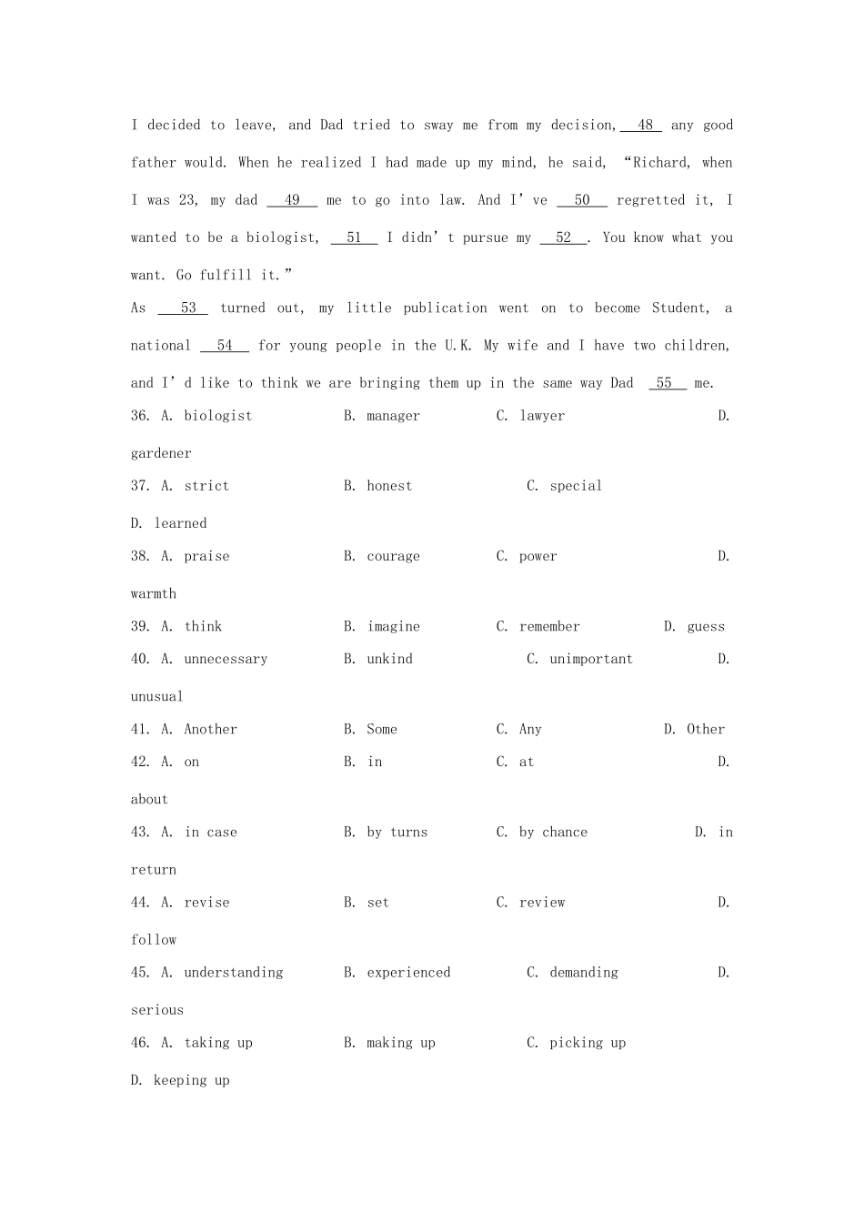 完形填空 高三英语第一轮复习试卷_第3页