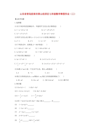 山东省青岛胶南市黄山经济区七年级数学寒假作业(三)试卷