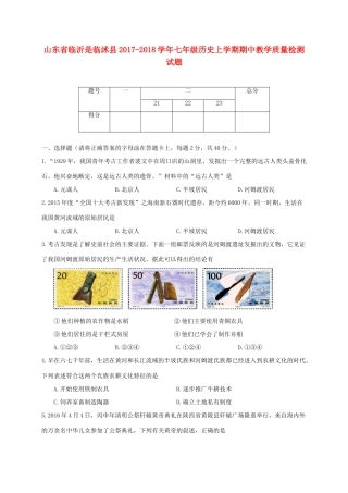 山东省临沂市临沭县七年级历史上学期期中教学质量检测试卷