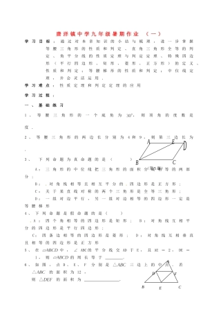 九年级数学暑假作业(一) 苏教版试卷