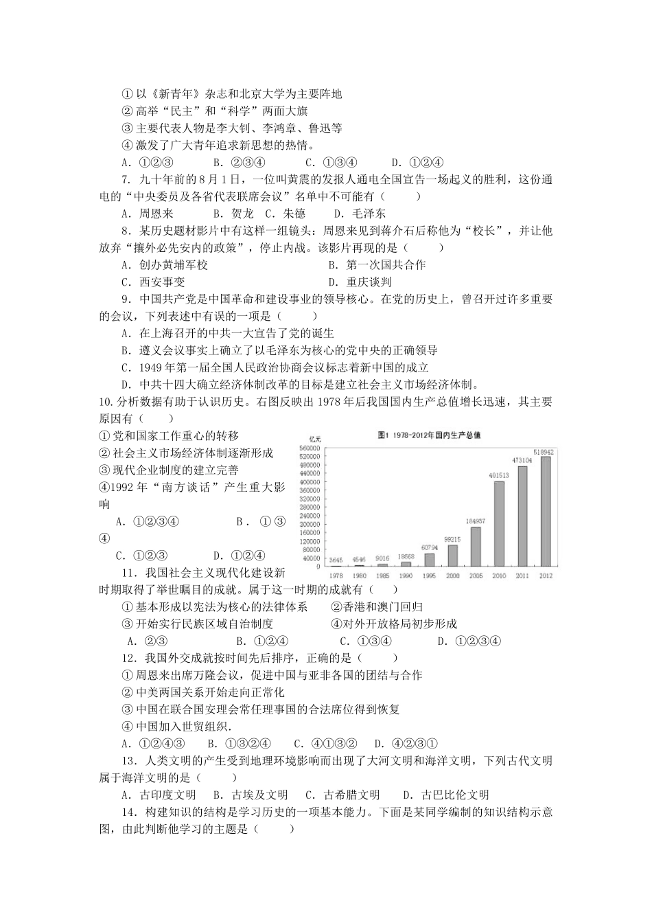 九年级历史下学期期中检测试卷_第2页
