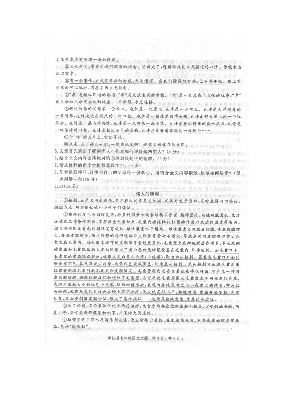 安徽省合肥市庐江县七年级语文下学期期末考试试卷新人教版试卷_第3页