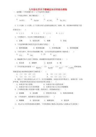 九年级化学关于酸碱盐知识的综合测验 天津版试卷