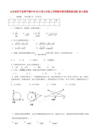 九年级数学上学期期末模拟测试卷 新人教版试卷