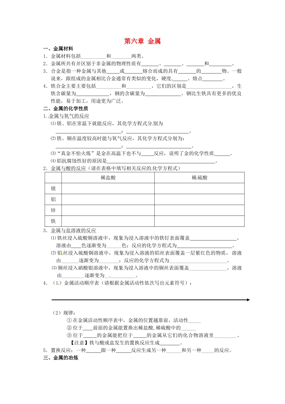 九年级化学下册 第六章 金属基础知识训练(新版)粤教版试卷_第1页