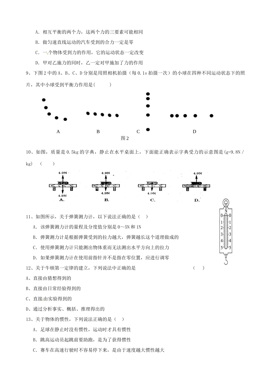 内蒙古赤峰市克什克腾旗萃英学校八年级物理下学期第一次月考试题(无答案) 新人教版 试题_第2页