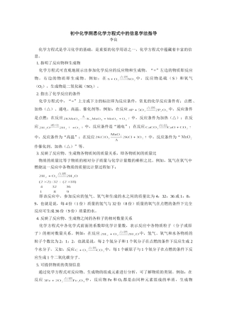 初中化学洞悉化学方程式中的信息学法指导 试题