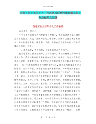 信息工作上半年个人工作总结与信息技术兴趣小组工作总结范文汇编