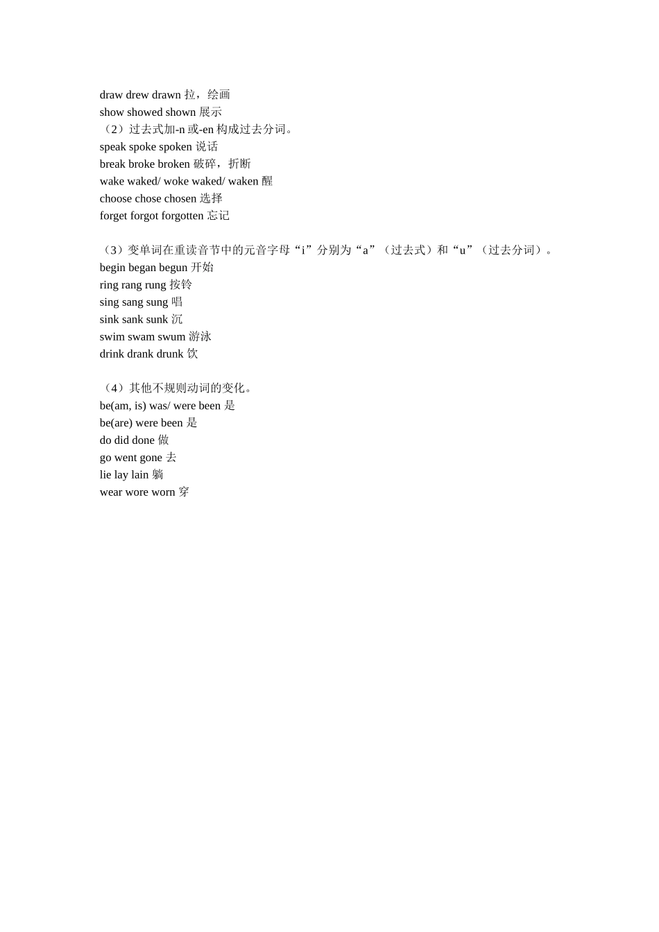 初中英语常用不规则动词过去式和过去分词_第3页