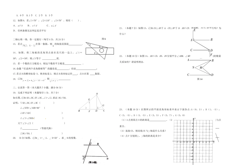 山东省垦利县七年级数学下学期第一次质量检测试卷 新人教版试卷_第2页