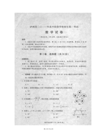 2011年四川省泸州市中考数学试题及答案(扫描版)