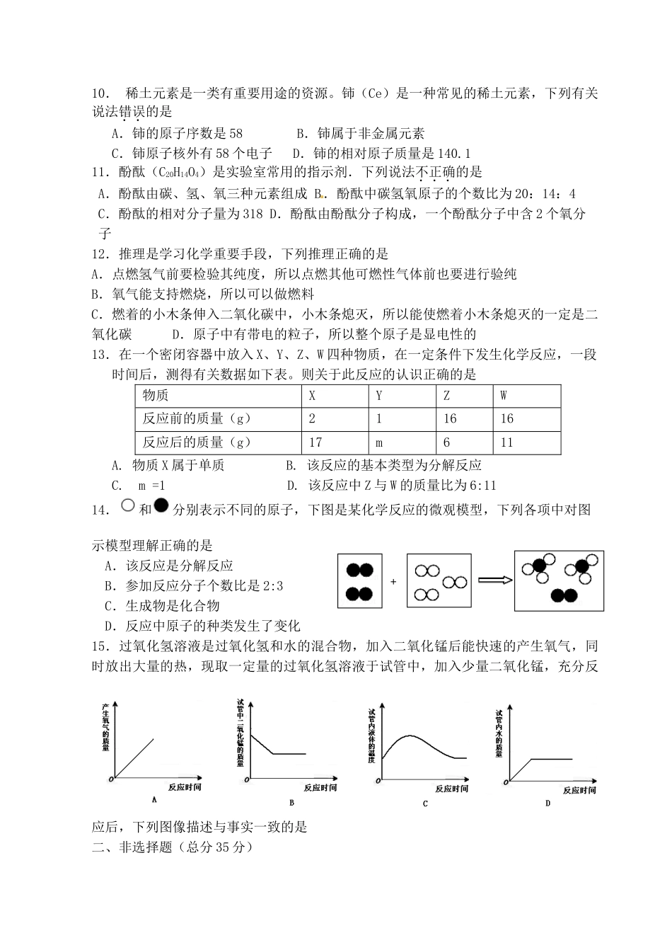 九年级化学上学期12月阶段性考试试卷 新人教版试卷_第2页