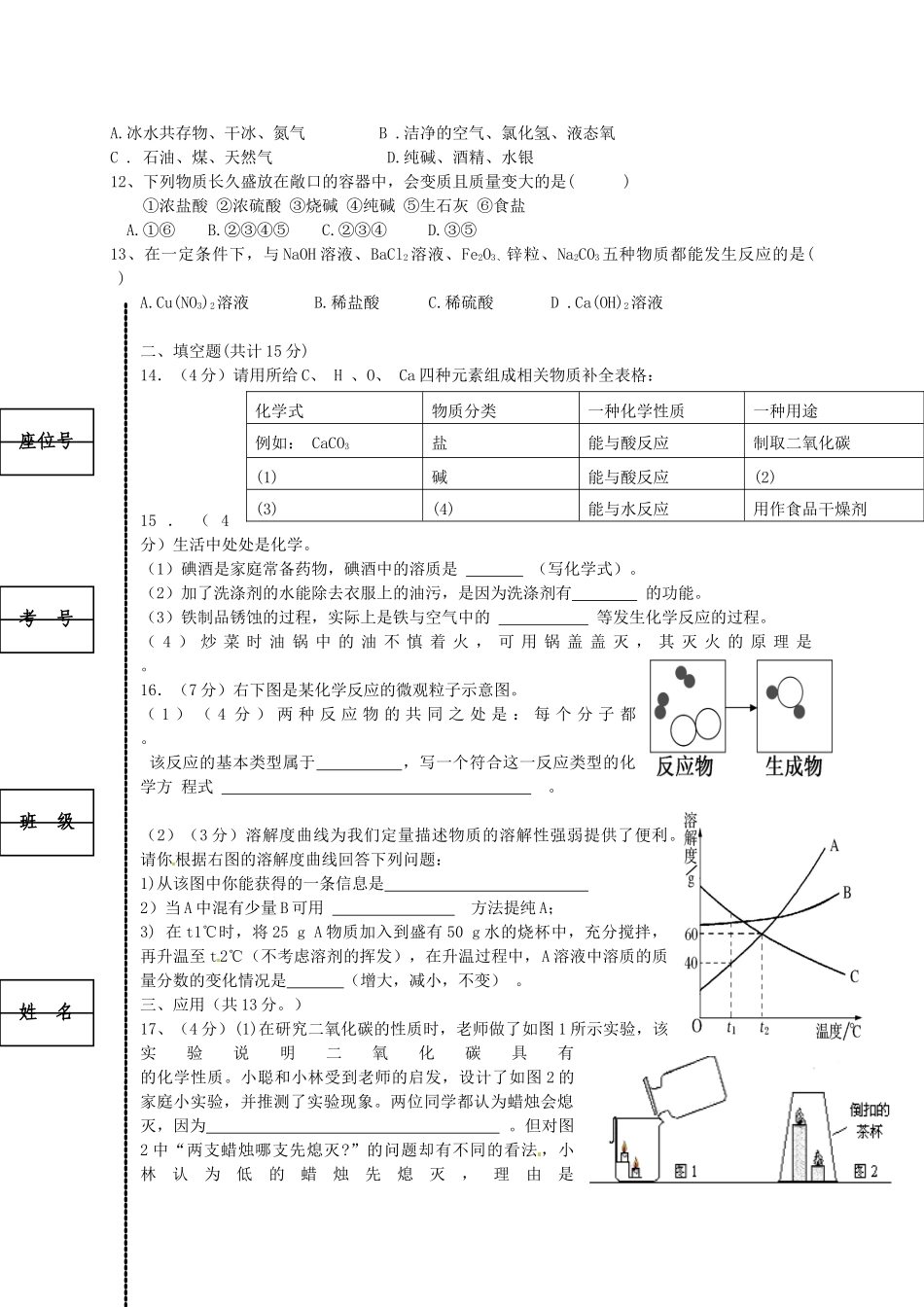 九年级化学下学期第三次模拟考试试卷试卷_第2页
