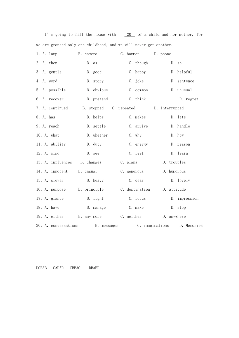 四川省高三英语二轮复习 专题训练 完形填空(13)试卷_第2页