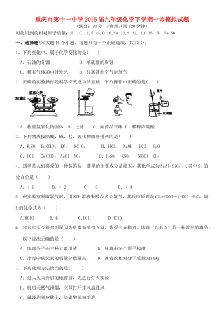 九年级化学下学期一诊模拟试卷试卷