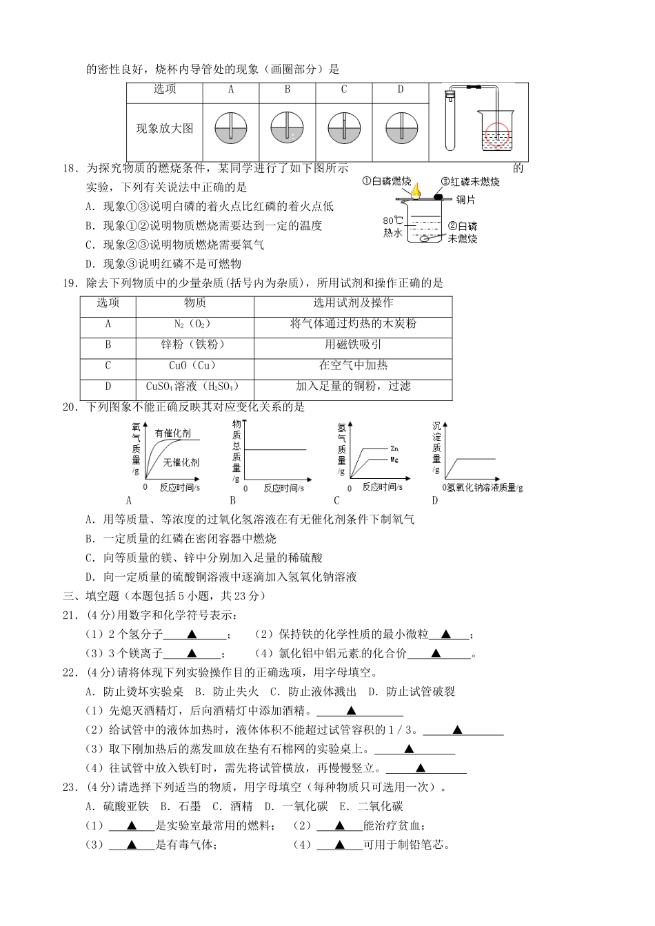 九年级化学上学期自主学习能力调研试卷_第3页