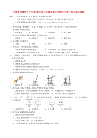 九年级化学上学期自主学习能力调研试卷