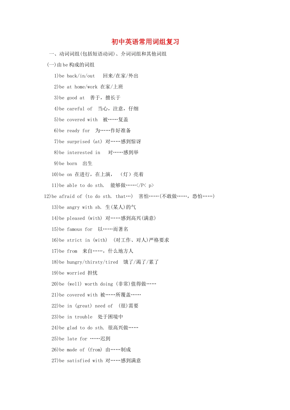 初中英语常用词组复习 试题_第1页