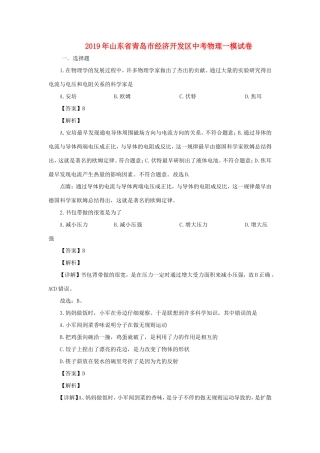 山东省青岛市经济开发区中考物理一模试卷试卷