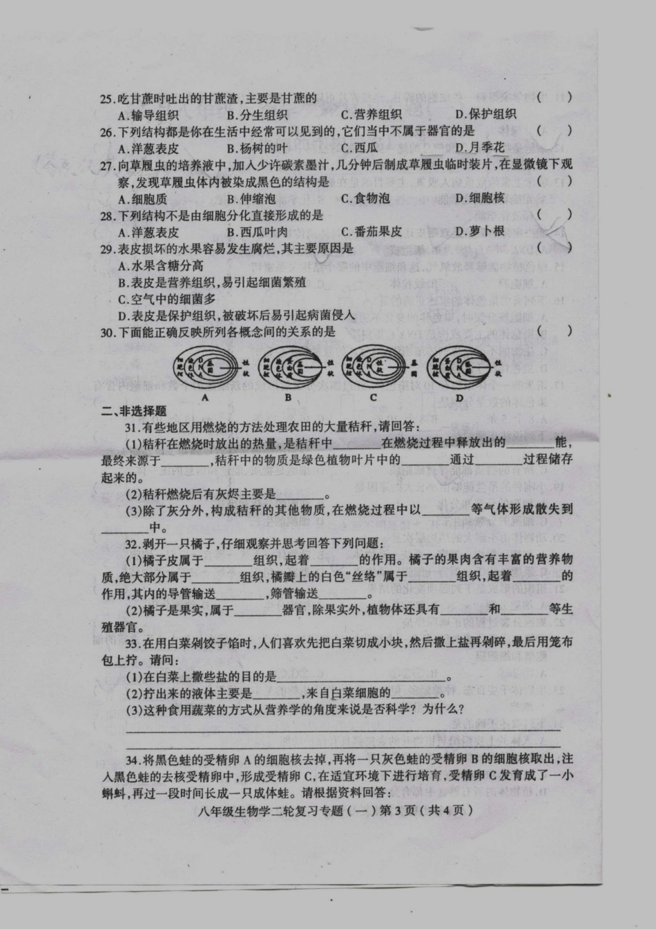 山东省临沂市中考生物二轮复习(一)生物结构层次(pdf，无答案)试卷_第3页