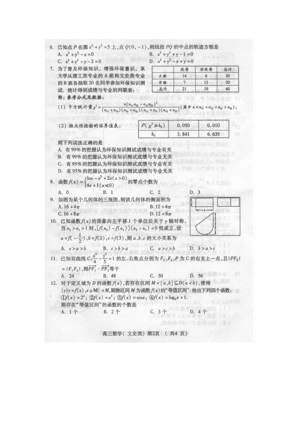 山东省潍坊市高考数学考前适应性测试(二)试卷 文试卷_第2页