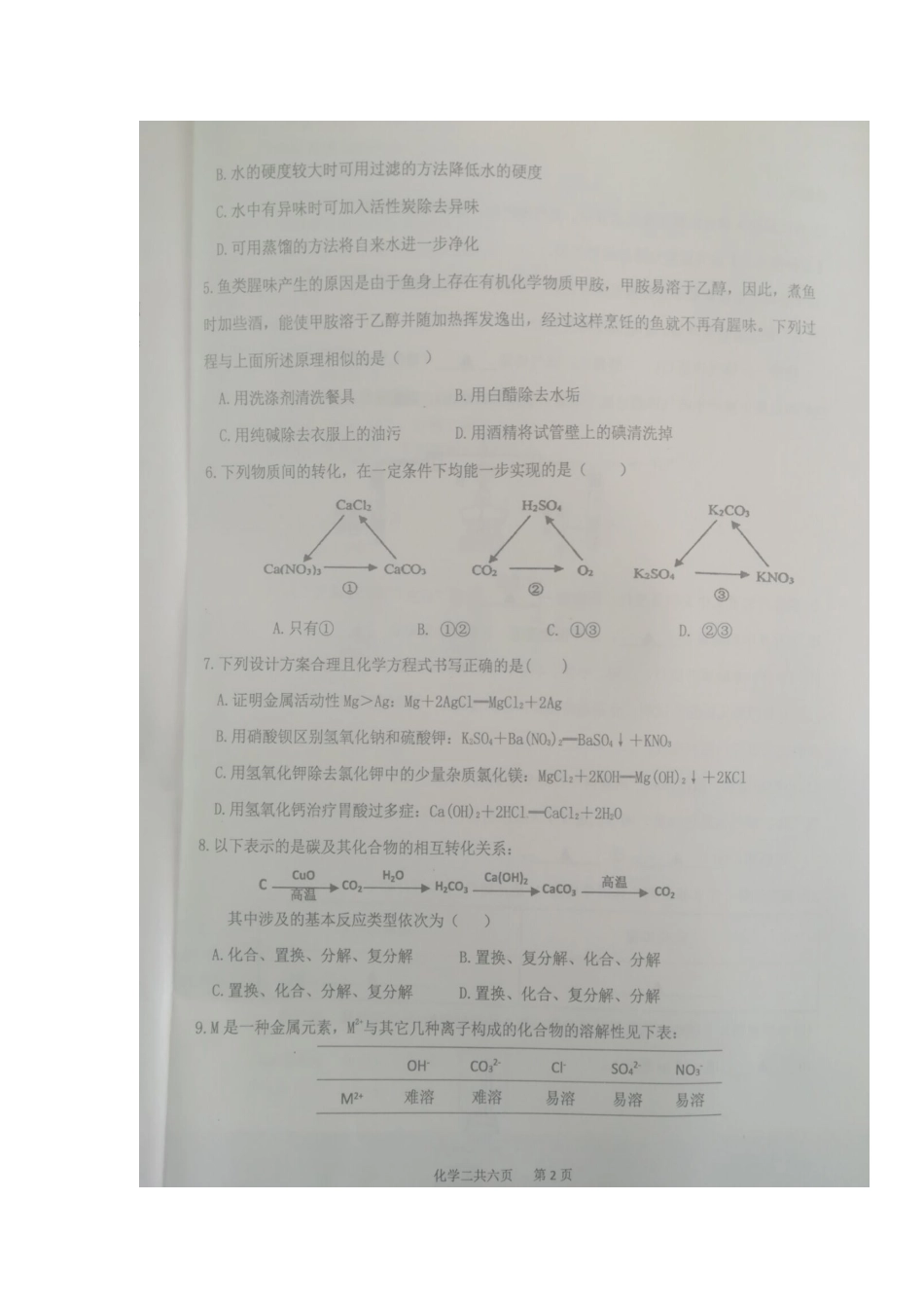 山东省济宁市汶上县九年级化学下学期第二次模拟考试试卷_第2页