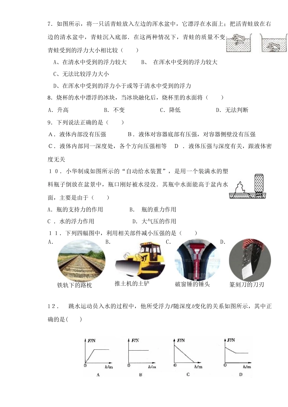 四川博睿特外国语学校八年级物理下学期期中测试卷 新人教版试卷_第2页