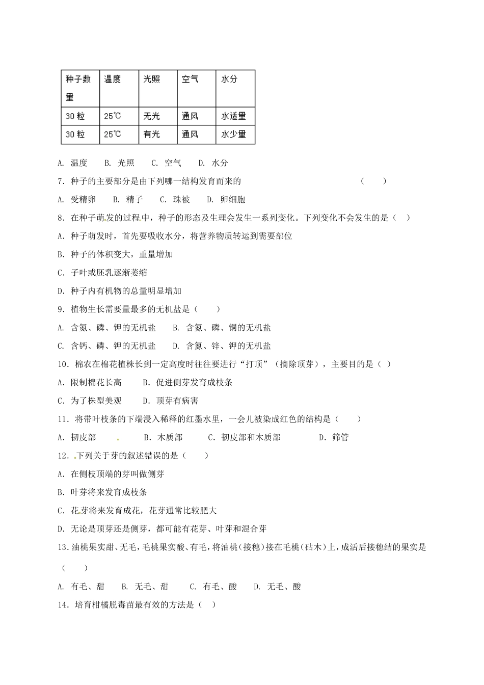 山东省济宁市微山县 八年级生物上学期第一次月考试卷 新人教版试卷_第2页