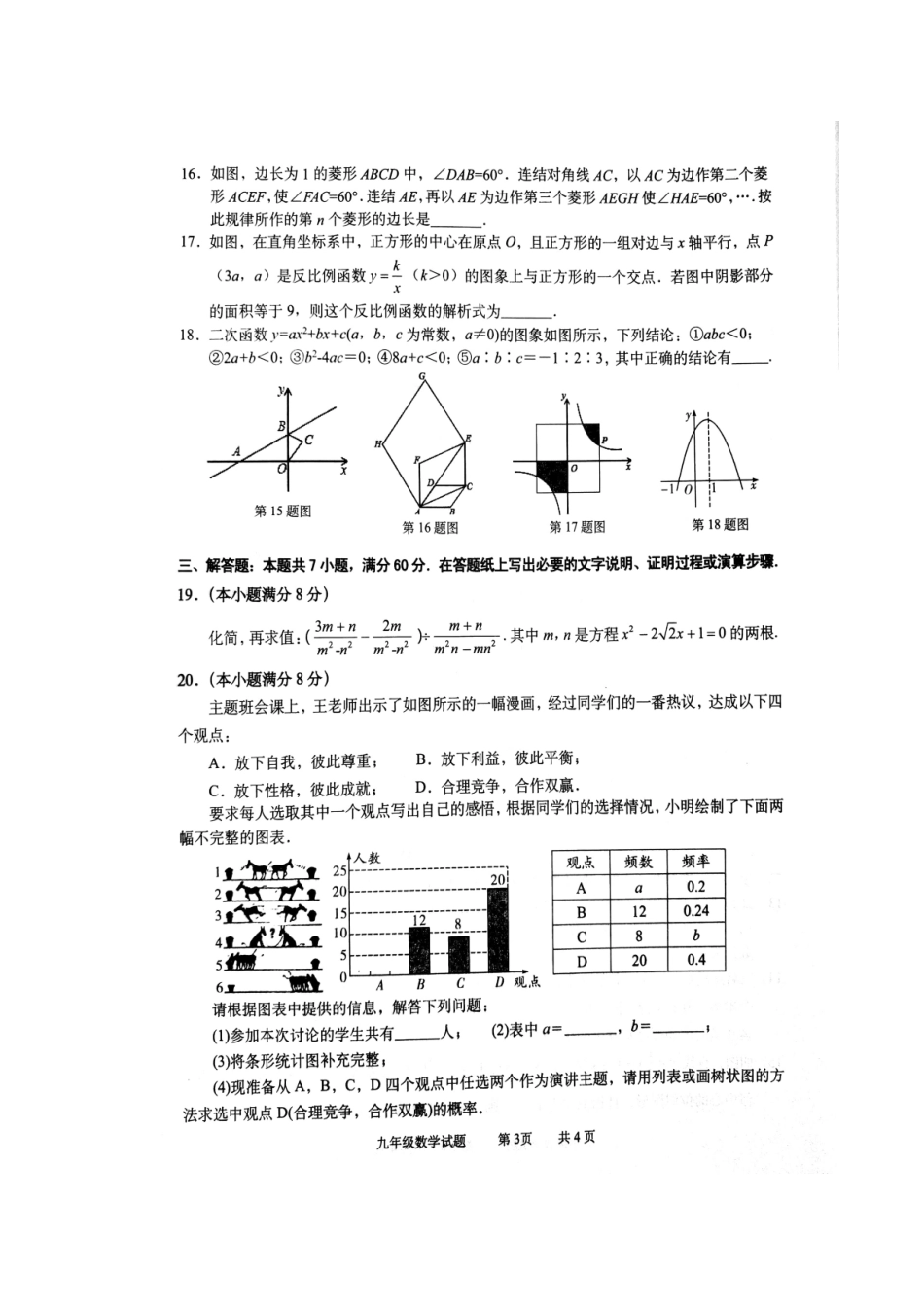 山东省枣庄市峄城区九年级数学下学期期中试卷试卷_第3页