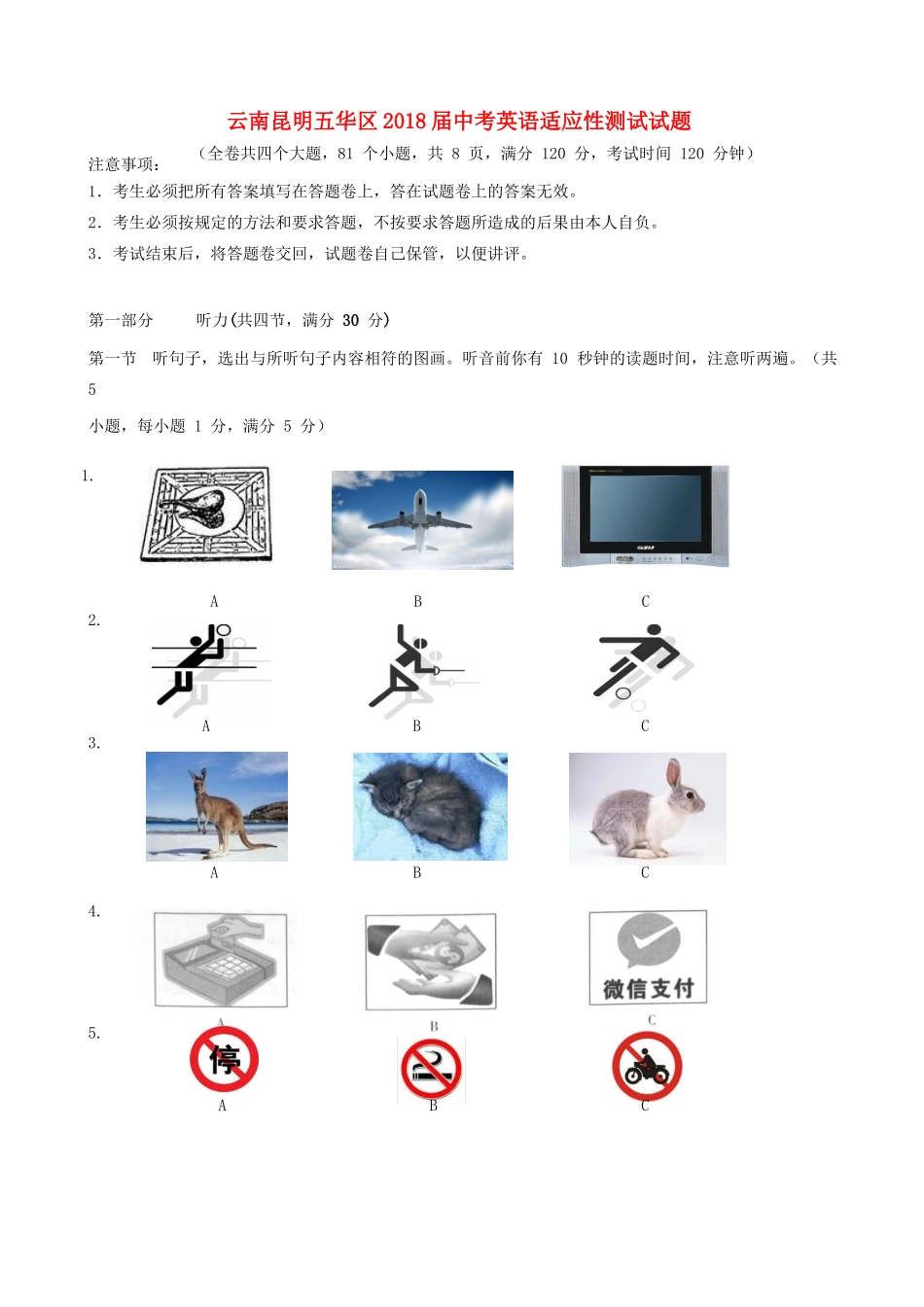 中考英语适应性测试试卷_第1页
