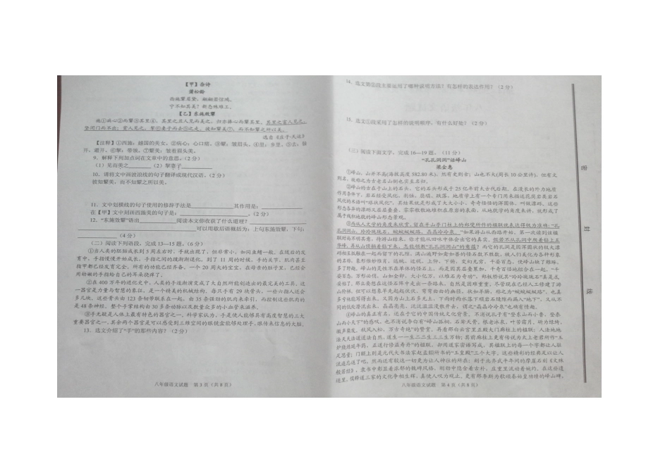山东省枣庄市山亭区八年级语文4月月考试卷新人教版试卷_第2页